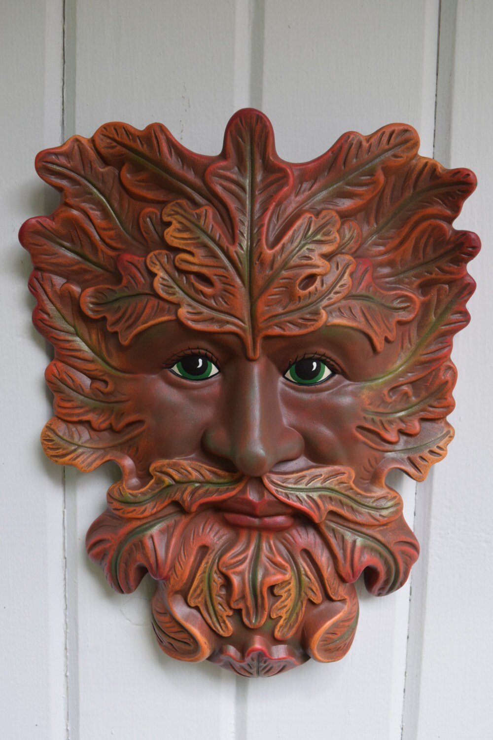 Oak Leaf Man | Wall Hanging | Garden Decor | Fall Leaves | Colorful Leaf Man Face | Father's Day Gift | Fence Hanger Art | Yard Art