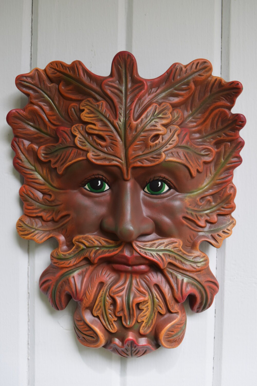 Oak Leaf Man | Wall Hanging | Garden Decor | Fall Leaves | Colorful Leaf Man Face | Father's Day Gift | Fence Hanger Art | Yard Art