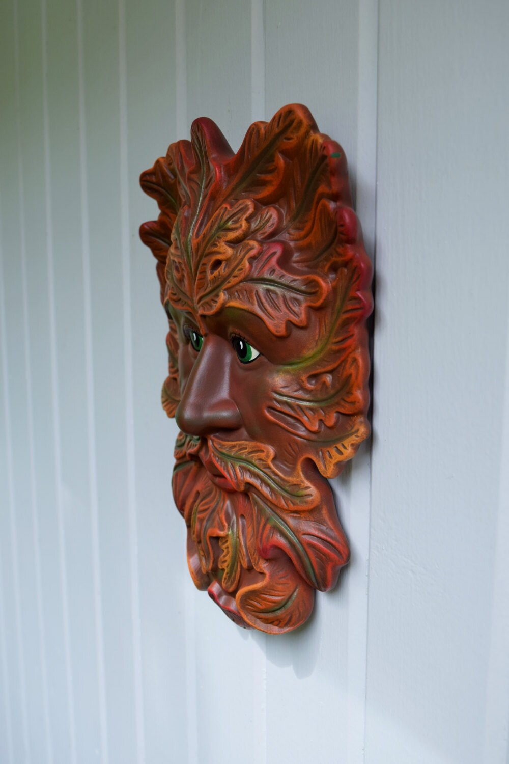 Oak Leaf Man | Wall Hanging | Garden Decor | Fall Leaves | Colorful Leaf Man Face | Father's Day Gift | Fence Hanger Art | Yard Art