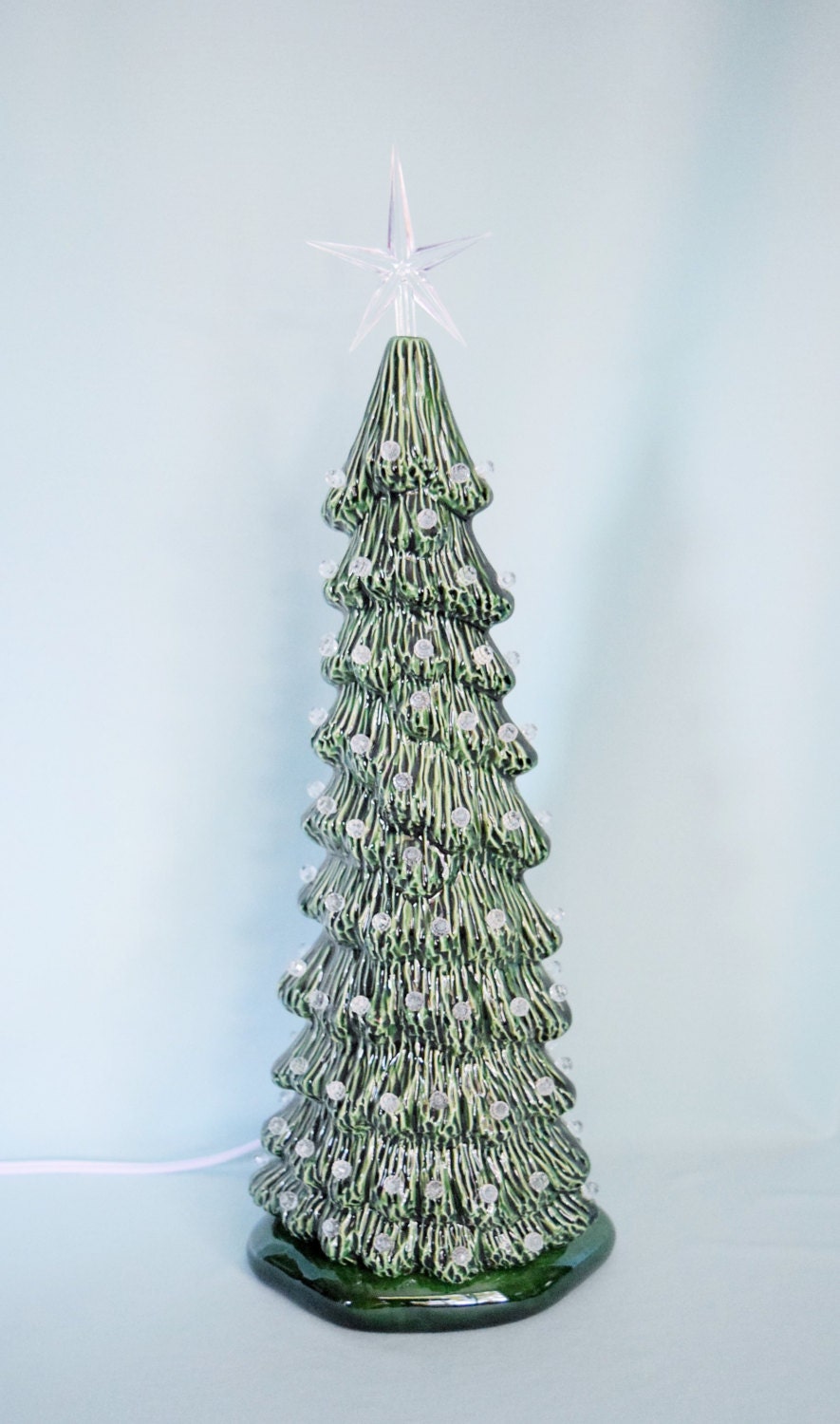 Vintage Style Lighted Christmas Tree - Slim Green Tree - Christmas Centerpiece - Lighted Christmas tree - 13 inches tall