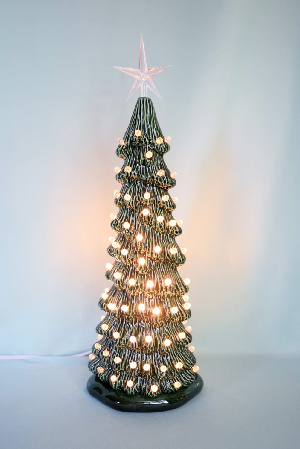 Vintage Style Lighted Christmas Tree - Slim Green Tree - Christmas Centerpiece - Lighted Christmas tree - 13 inches tall