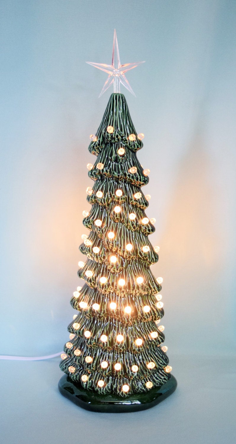 Vintage Style Lighted Christmas Tree - Slim Green Tree - Christmas Centerpiece - Lighted Christmas tree - 13 inches tall