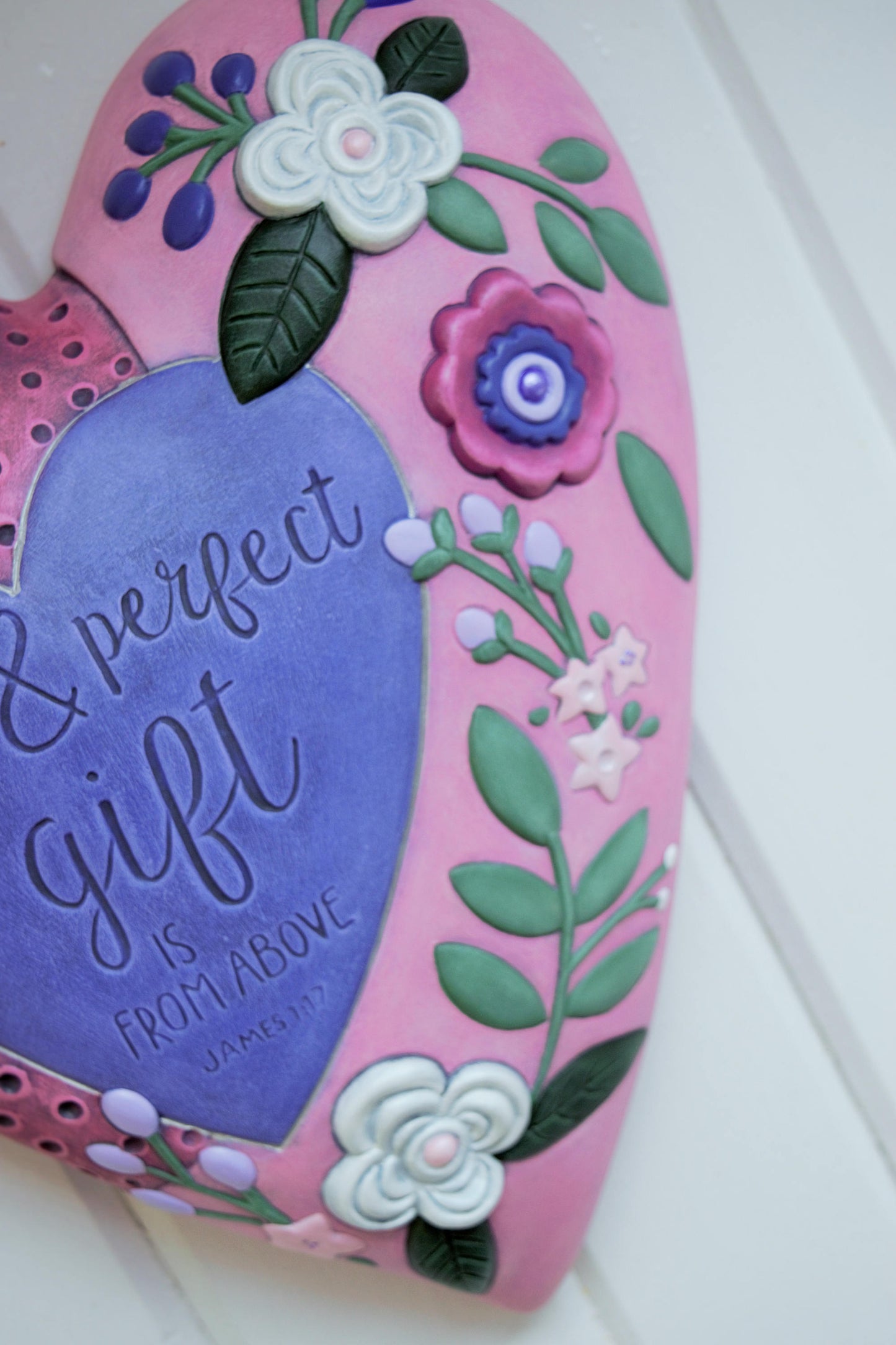 Heart Wall Hanging - Valentines Gift - Spiritual Gift - Garden Art - Biblical Wall Art - Floral Heart Wall Decor - Ceramic Heart Plaque