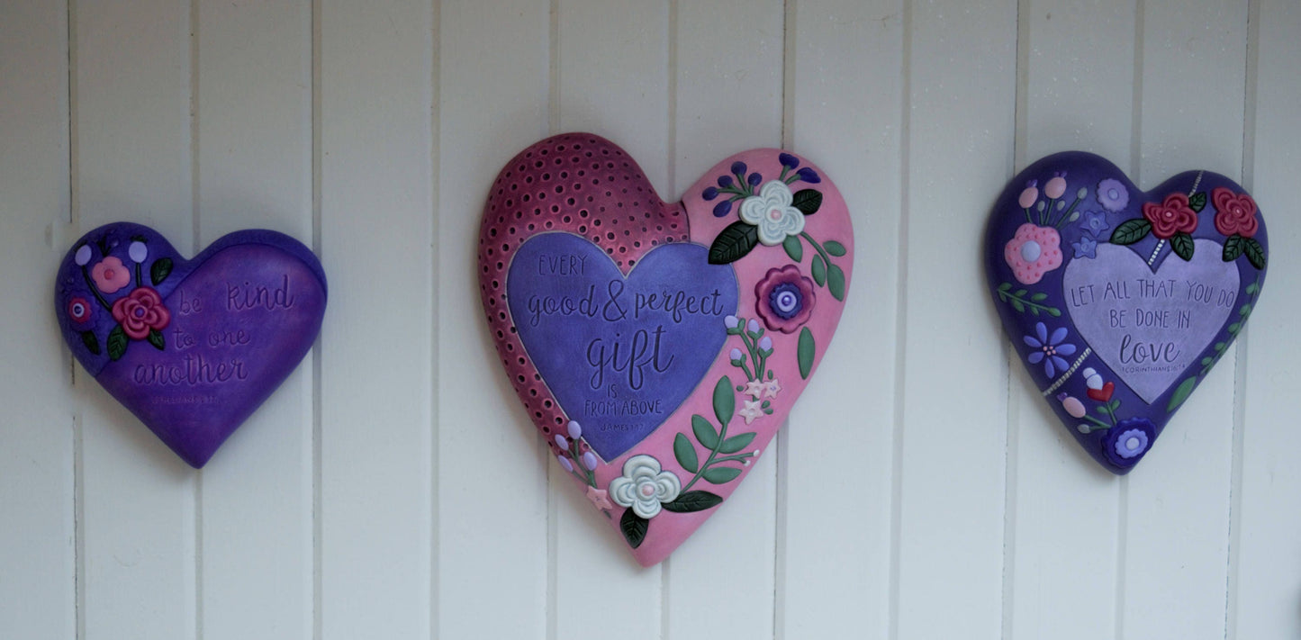 Heart Wall Hanging - Valentines Gift - Spiritual Gift - Garden Art - Biblical Wall Art - Floral Heart Wall Decor - Ceramic Heart Plaque