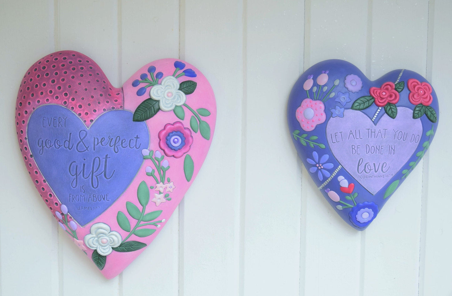 Heart Wall Hanging - Valentines Gift - Spiritual Gift - Garden Art - Biblical Wall Art - Floral Heart Wall Decor - Ceramic Heart Plaque