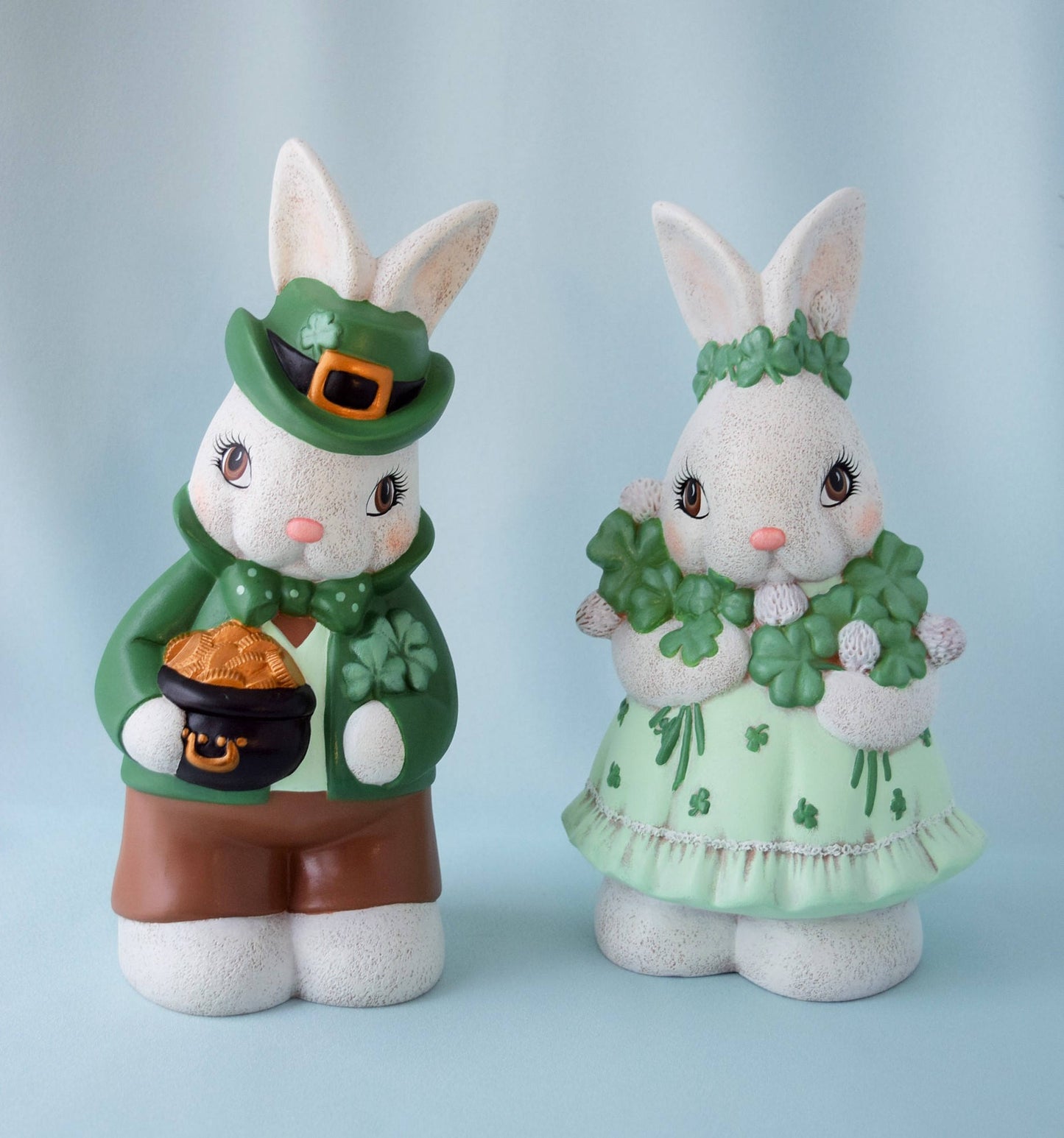 Four Leaf Clover Girl & Boy Bunnies - Bisque - Ready to Paint Do it Yourself Project