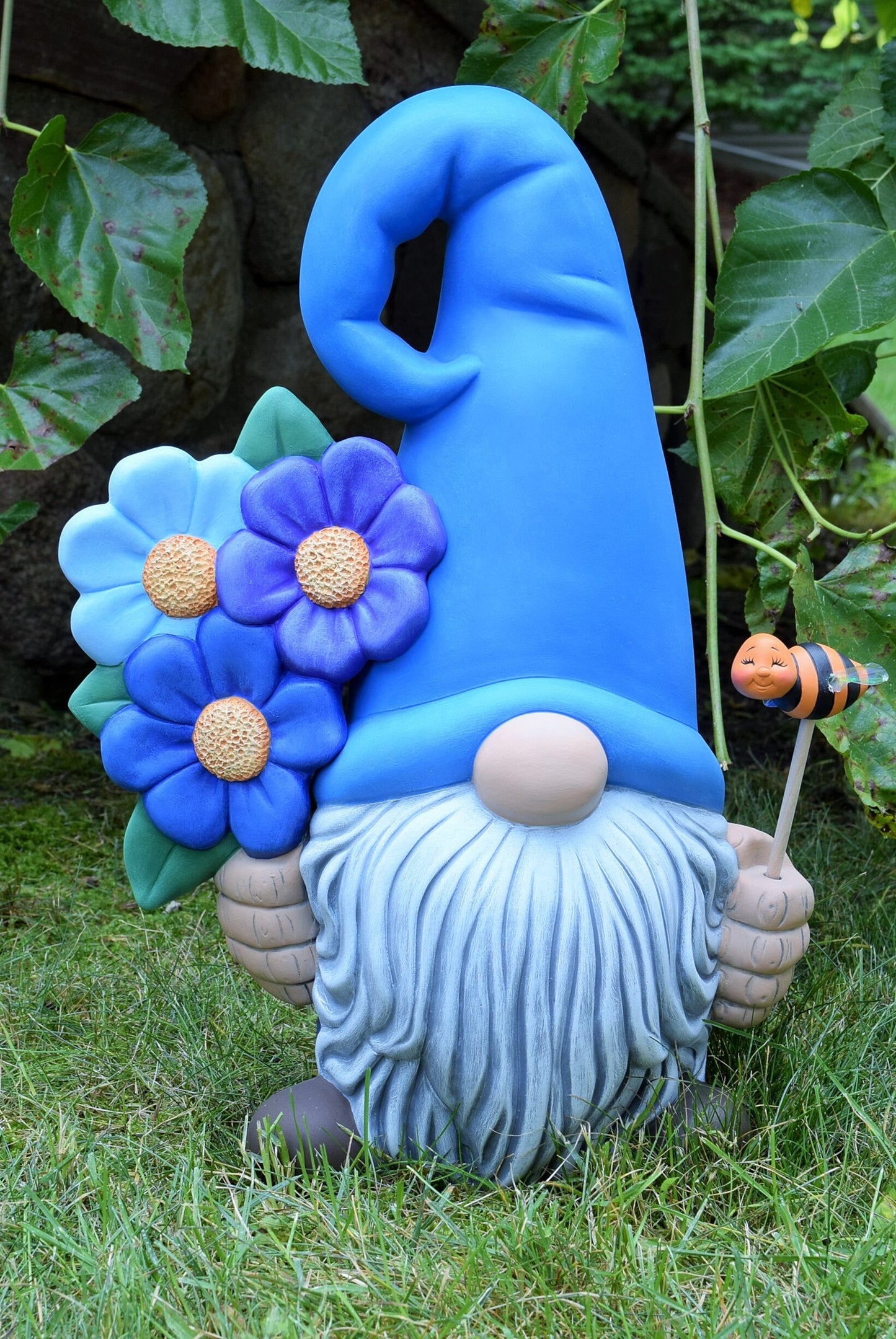 Large Garden Gnome Figure | Gnome with Bee and Flowers | Spring and Summer Gnome | Father's Day Gift | Yard Art | Garden Decor | Flower Gonk