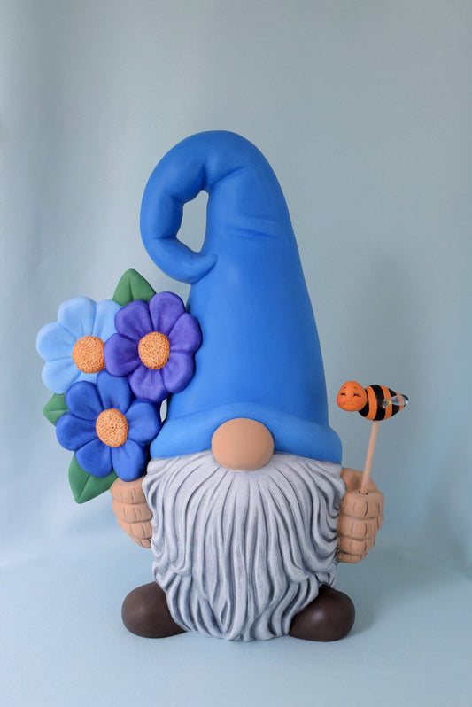 Large Garden Gnome Figure | Gnome with Bee and Flowers | Spring and Summer Gnome | Father's Day Gift | Yard Art | Garden Decor | Flower Gonk