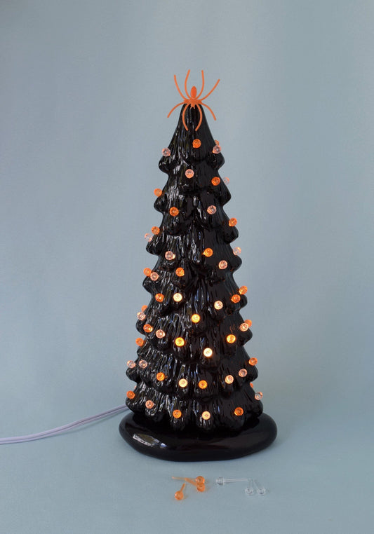 black and orange ceramic halloween tree