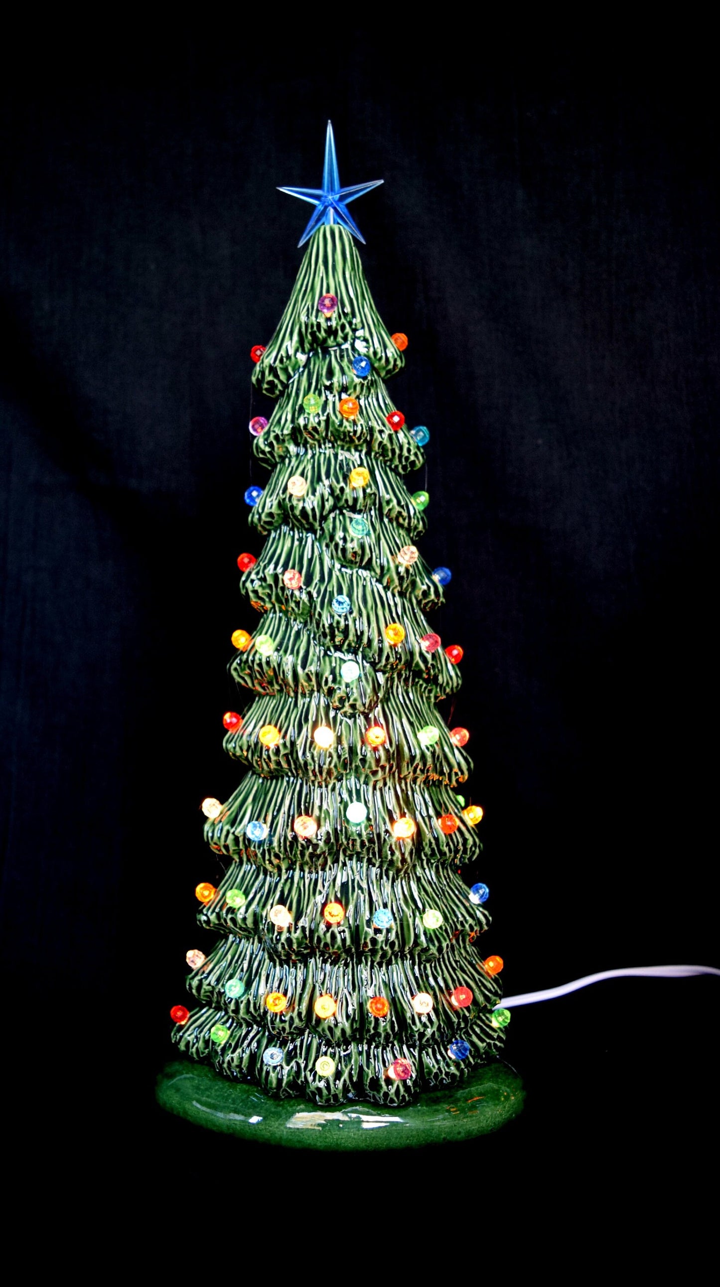 Vintage Style Lighted Christmas Tree - Slim Green Tree - Christmas Centerpiece - Lighted Christmas tree - 13 inches tall