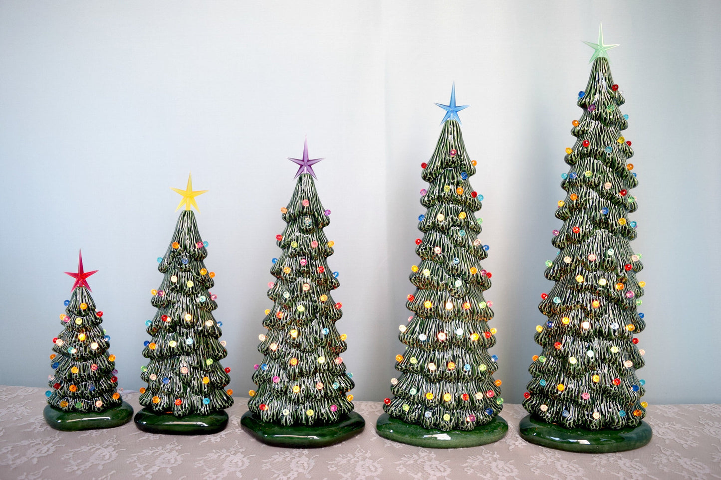 Vintage Style Lighted Christmas Tree - Slim Green Tree - Christmas Centerpiece - Lighted Christmas tree - 13 inches tall