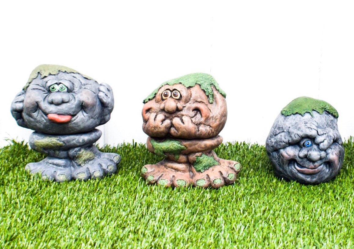 See No Evil Rock Face - Funny Face Garden Stone Decor - Yard Art with Personality | Moss Head Stones | Rock Sculpture | Fraggle Rock |