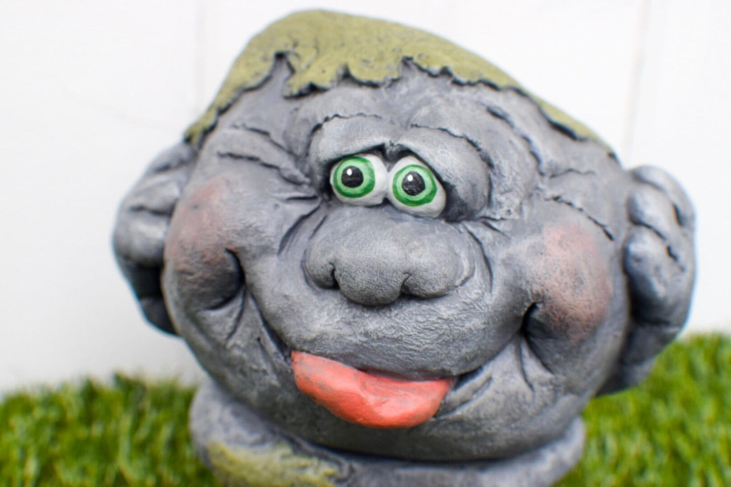 See No Evil Rock Face - Funny Face Garden Stone Decor - Yard Art with Personality | Moss Head Stones | Rock Sculpture | Fraggle Rock |