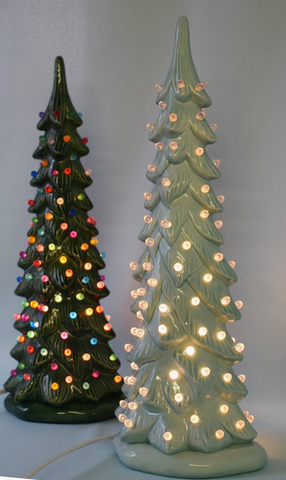 Ceramic Christmas Tree | Wispy Pine Style | Sea-Glass Color and Clear Lights