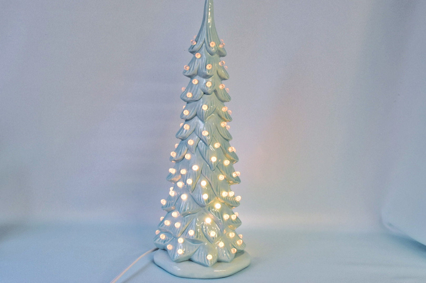 Ceramic Christmas Tree | Wispy Pine Style | Sea-Glass Color and Clear Lights