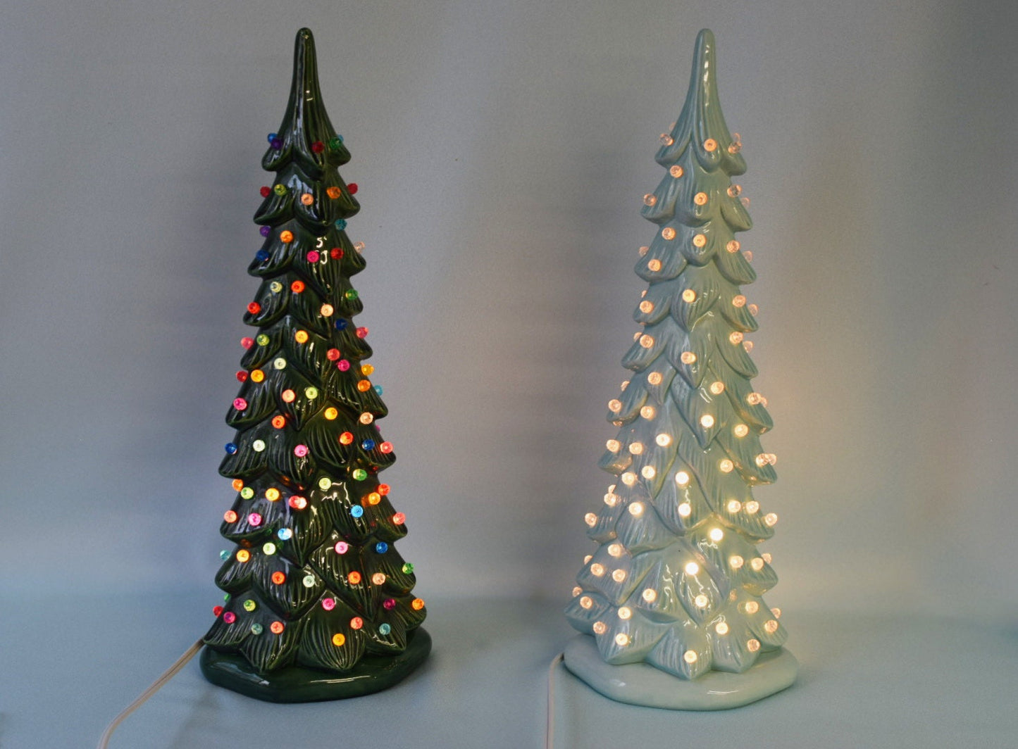 Ceramic Christmas Tree | Wispy Pine Style | Sea-Glass Color and Clear Lights