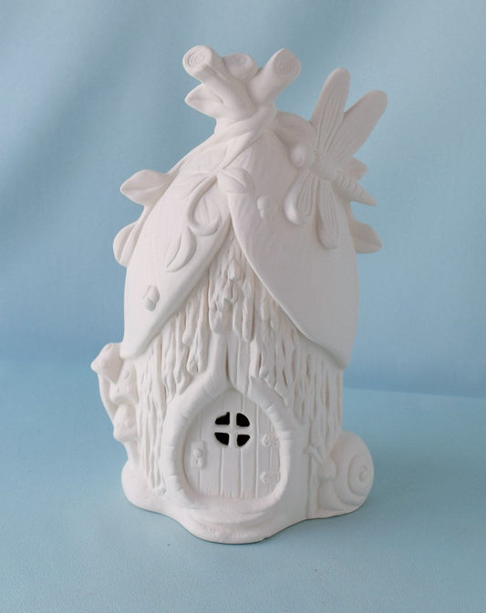 Bisque ceramic fairy houses - Dragonfly House - Butterfly house - Snail Mushroom house - READY to paint ceramic bisque - Set of 3