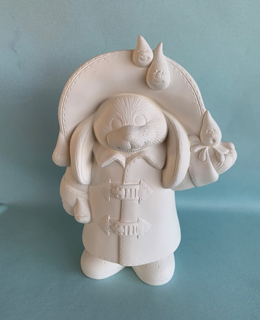 Ready to Paint Rain Coat Bunny - Do it Yourself Ceramics - Bisque Easter Rabbit - Papa Puddle Bunny