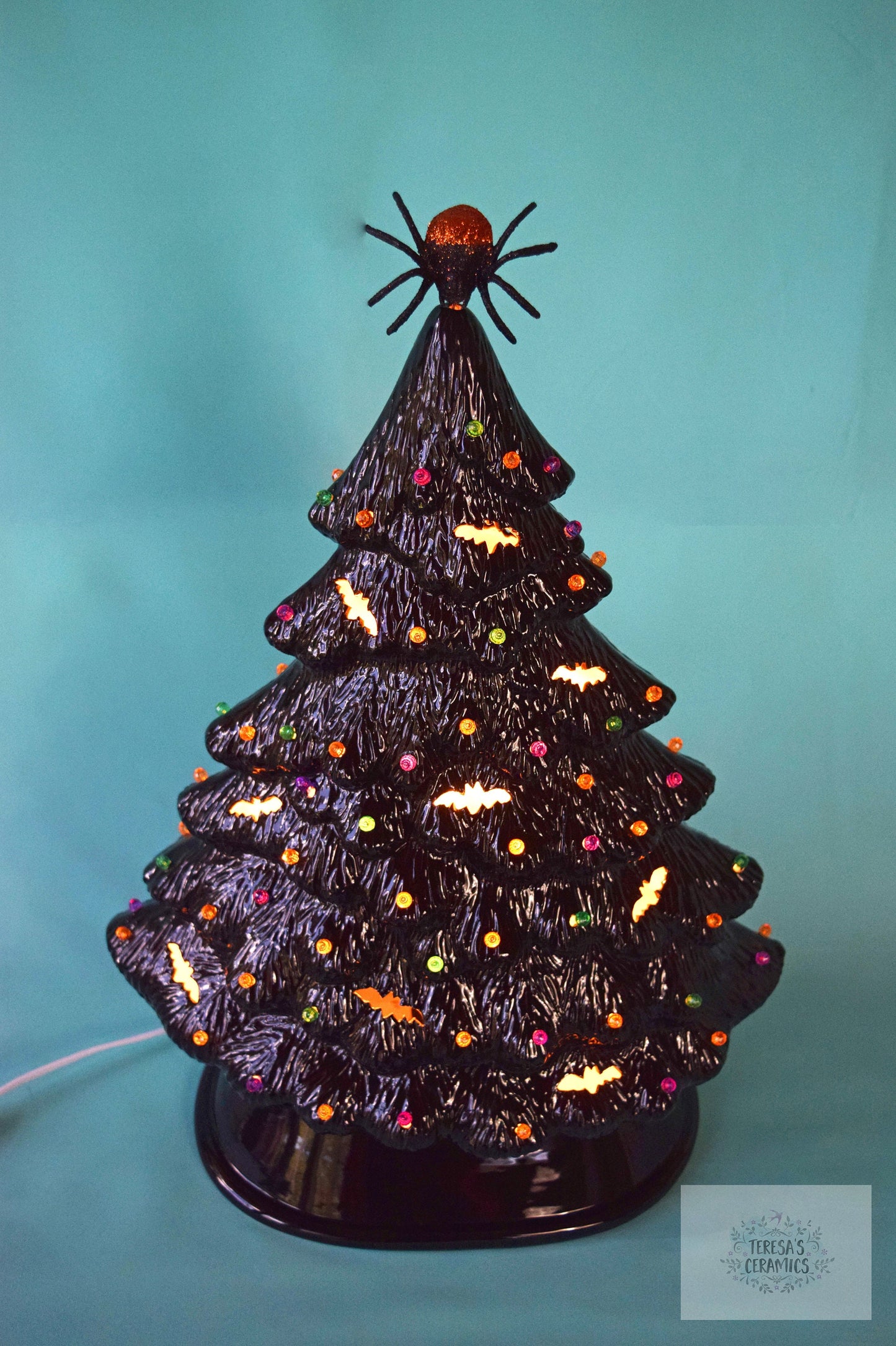 Spider Halloween Tree | Light Up Ceramic Tree | Bat cutouts