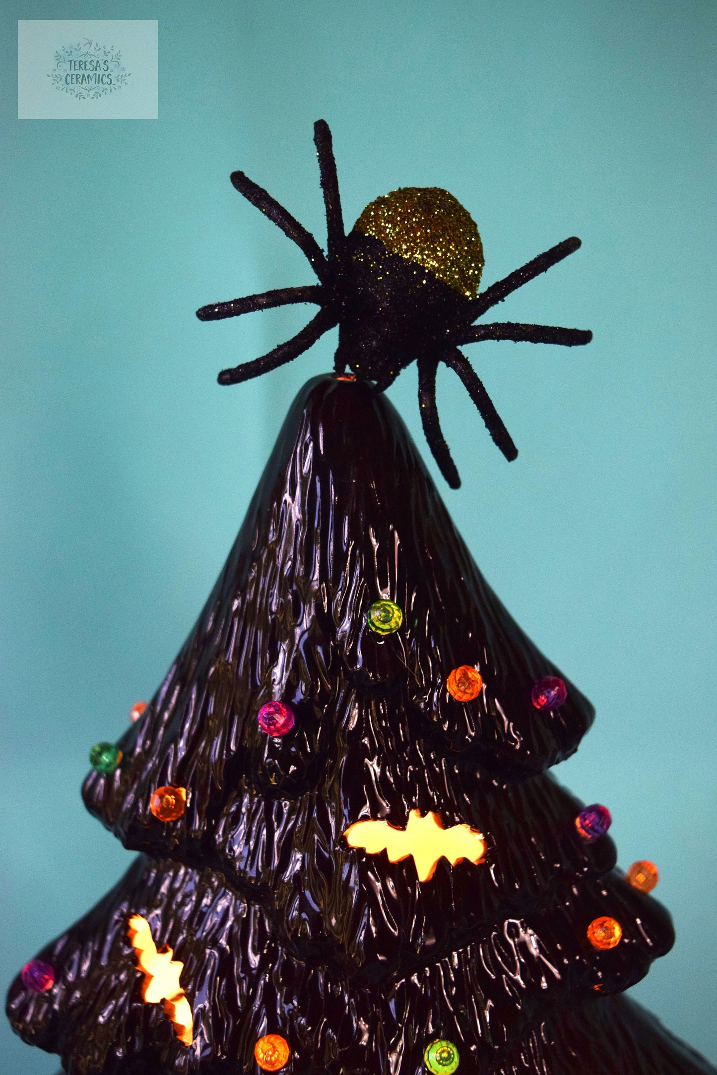 Spider Halloween Tree | Light Up Ceramic Tree | Bat cutouts