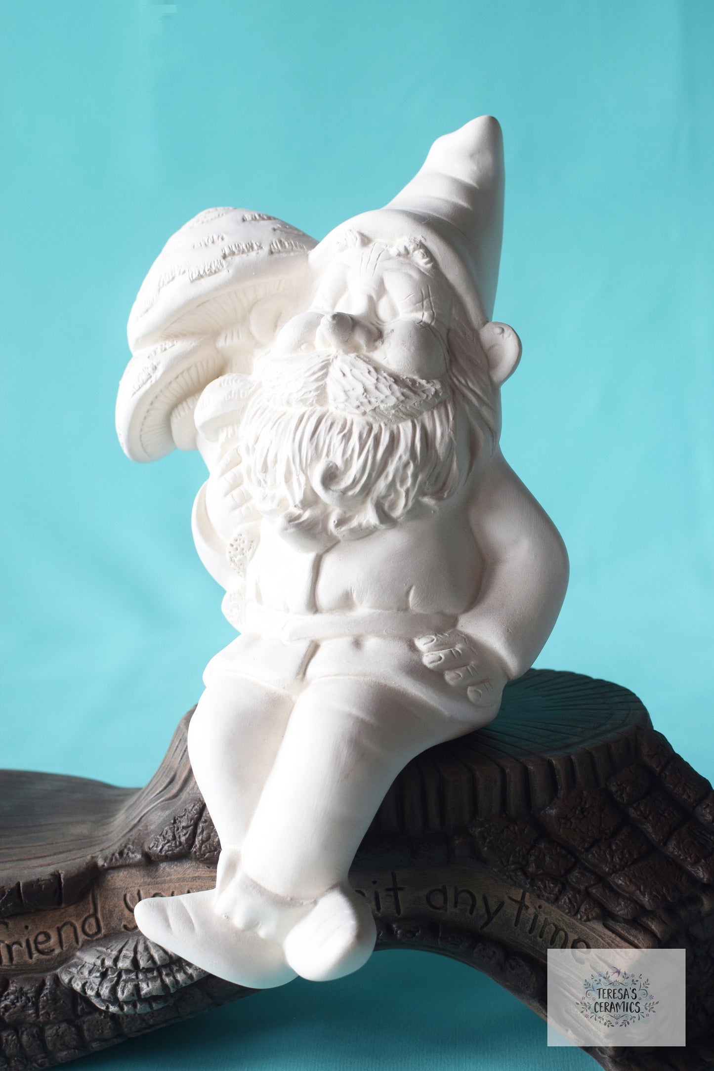 Bisque Mushroom Gnome - Ledge Seated Style