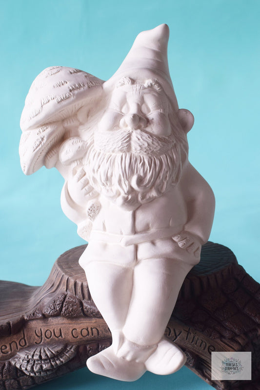 Bisque Mushroom Gnome - Ledge Seated Style