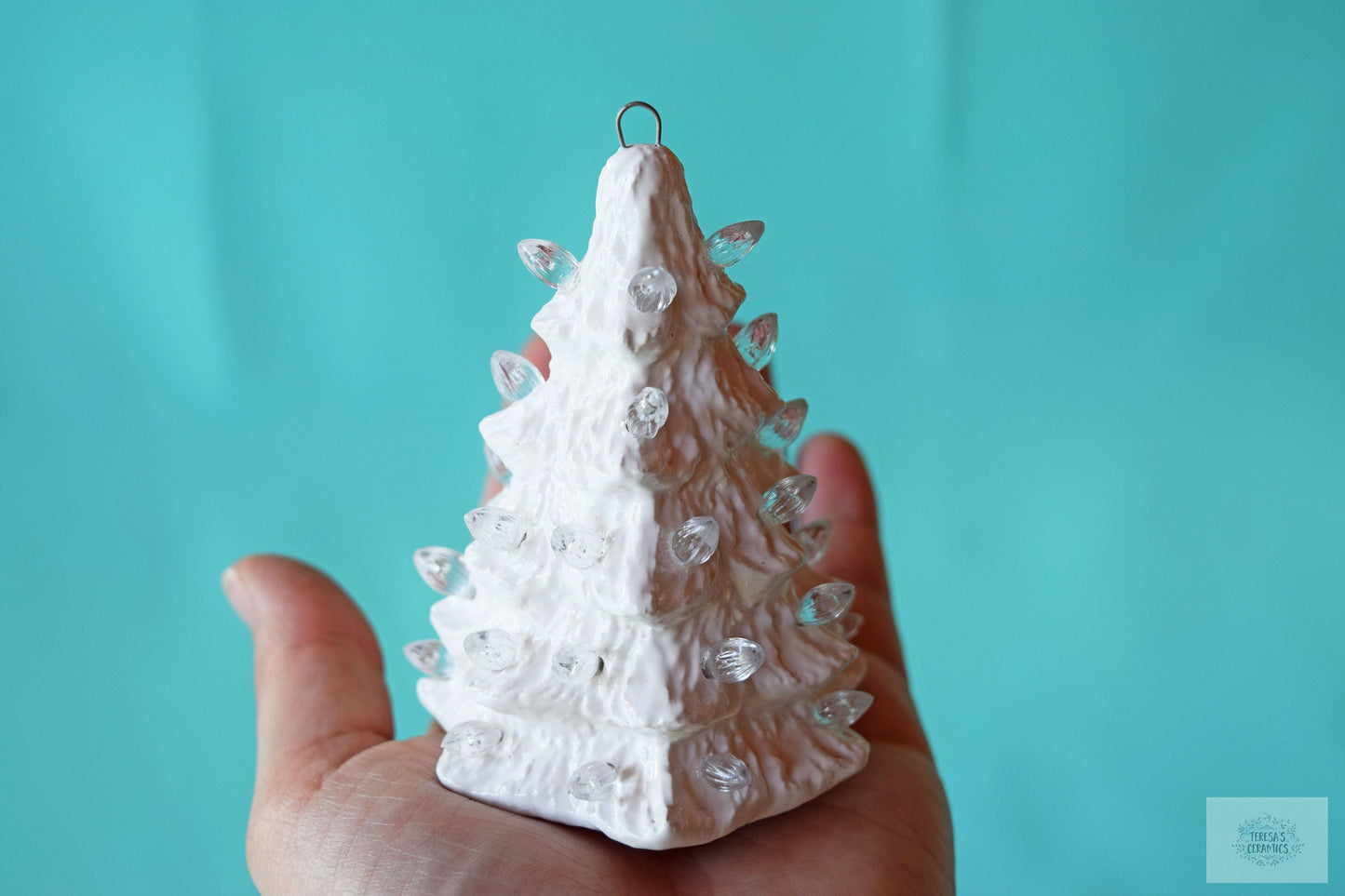 White Mini Ceramic Christmas Tree Ornament - Tiny White Ceramic Tree