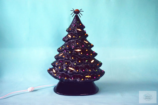 Spider Halloween Tree | Light Up Ceramic Tree | Bat cutouts