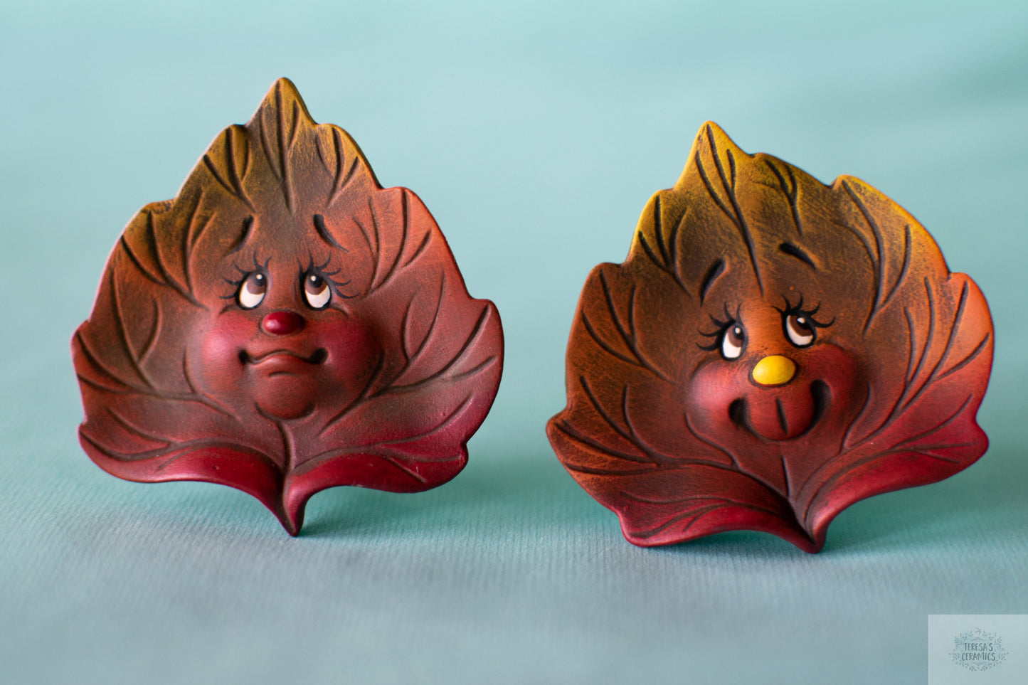 Fall Ash Leaves | Set Of Two | Ceramic Autumn Decor