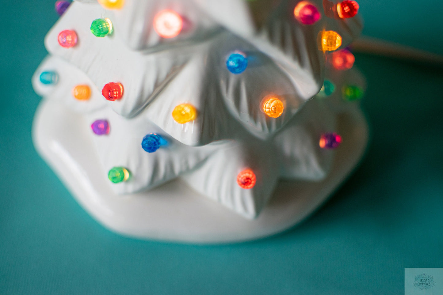 Ceramic Christmas Tree | Wispy Pine Style | White Glaze With Multicolor Lights