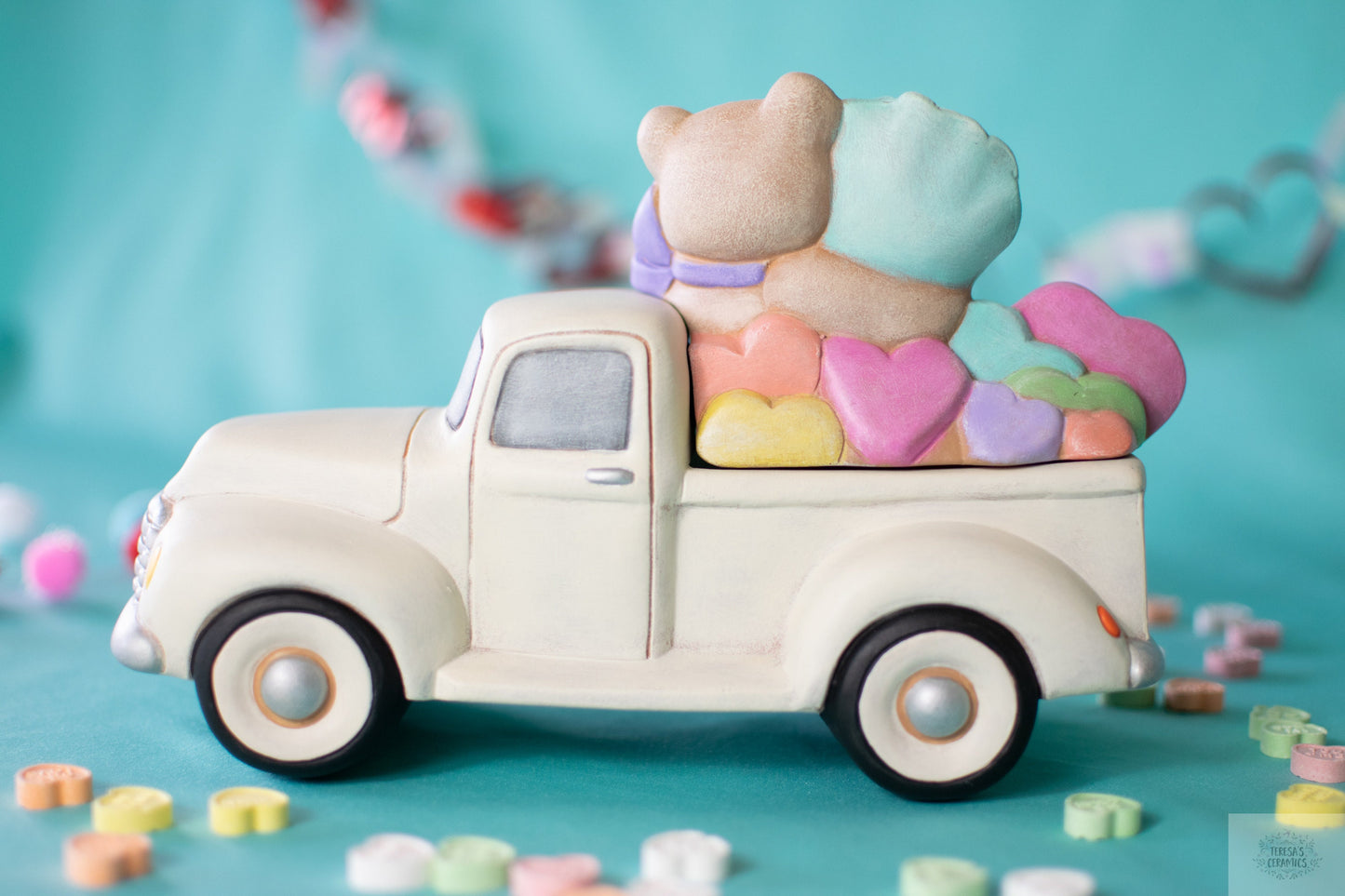 Valentine Bear Insert | Valentine Bouquet Truck | Bear With Flowers | Valentine Candy Truck | Pickup Truck Decor | Farmhouse Valentine