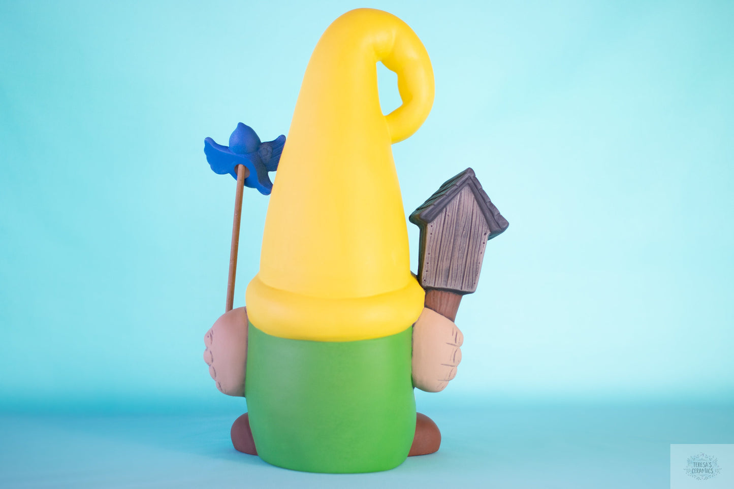 Large Garden Gnome | Birdhouse Gnome | Gnome statue | Woodland Gnome | Backyard decor | Ceramic gnome | Blue Bird Decoration