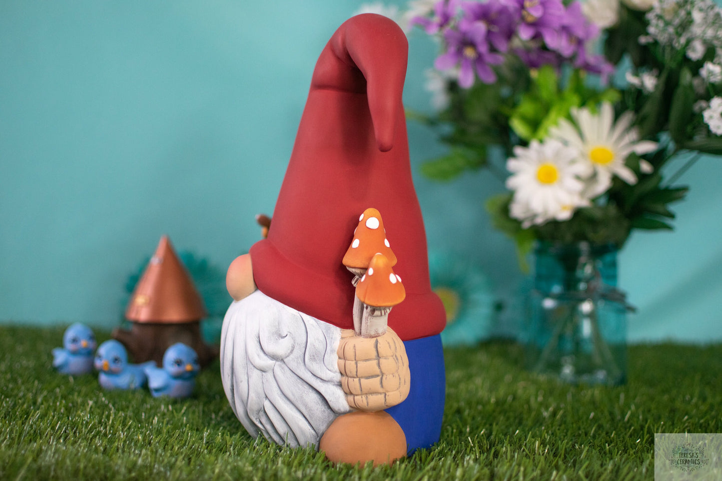 Finn The Mushroom Gnome | Fun Garden Decor | Gift for Mom | Clay Magic | Ceramic Garden Art | Funky Mushroom Gonk