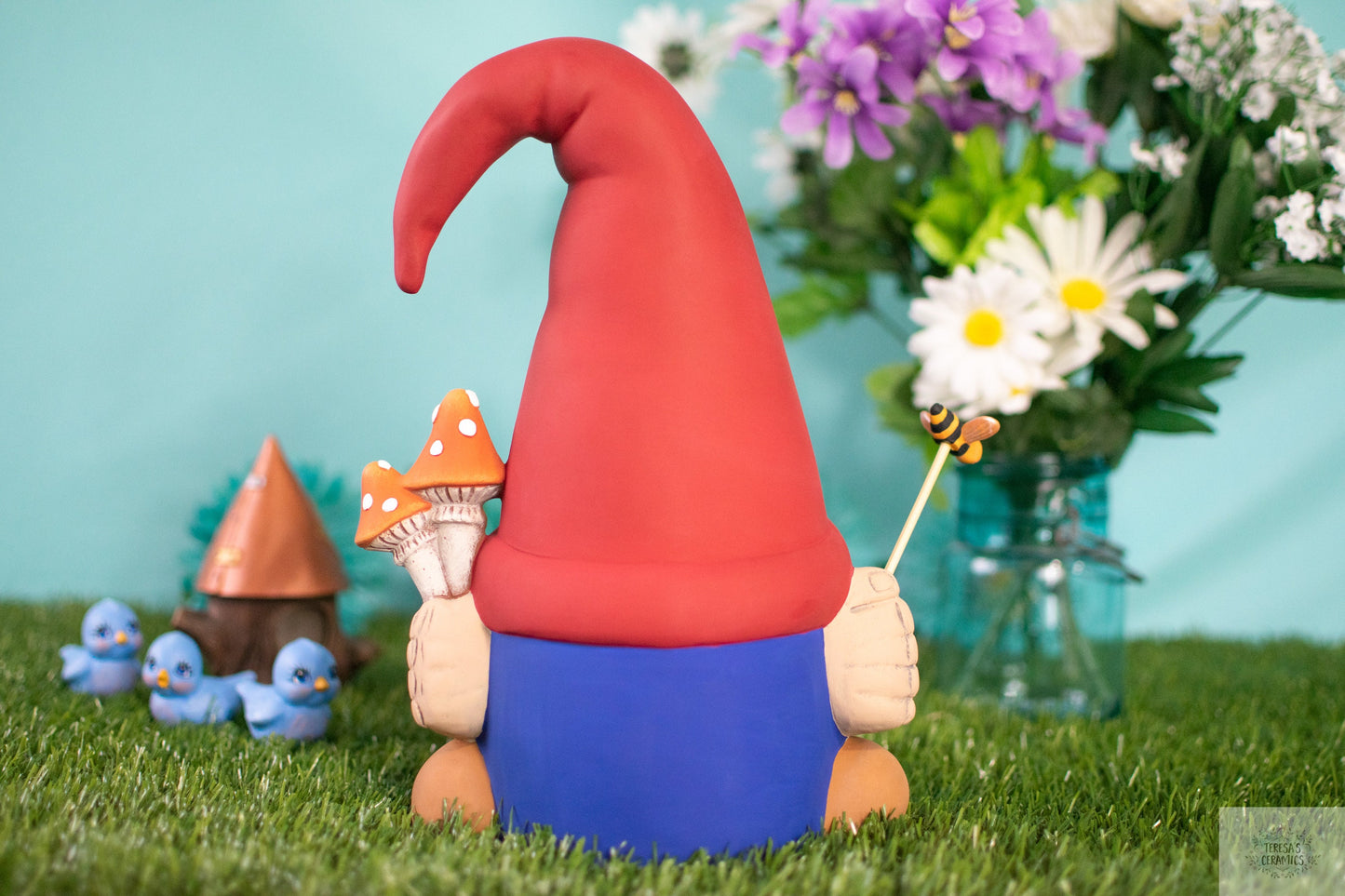 Finn The Mushroom Gnome | Fun Garden Decor | Gift for Mom | Clay Magic | Ceramic Garden Art | Funky Mushroom Gonk