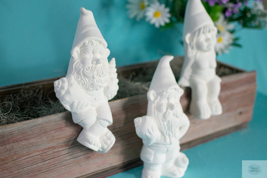 Bisque Beach Gnomes | Set of Three | Select Your Style | Ready To Paint | Ceramic Paint Project | DIY Garden Gnomes