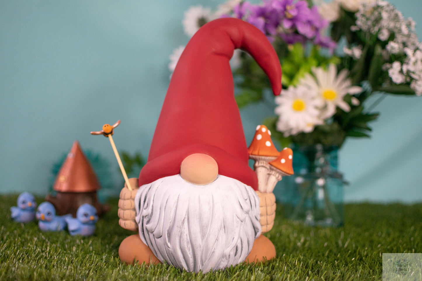 Finn The Mushroom Gnome | Fun Garden Decor | Gift for Mom | Clay Magic | Ceramic Garden Art | Funky Mushroom Gonk