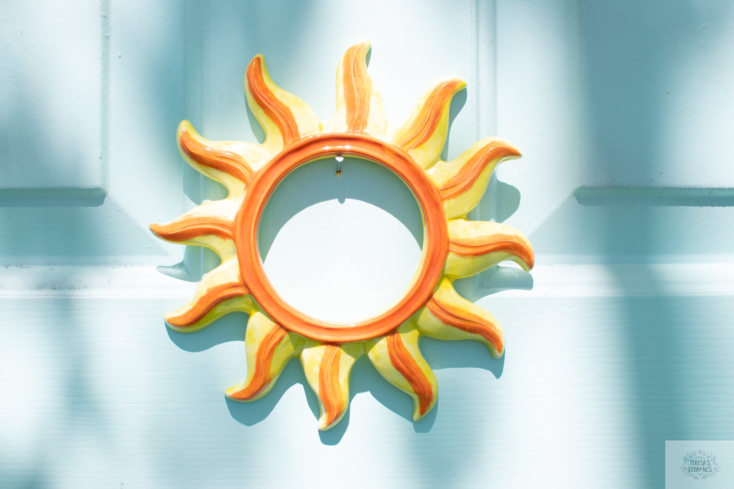 Sun Burst Door Hanger | Retro Ceramic Sun | Groovy Entryway Decor