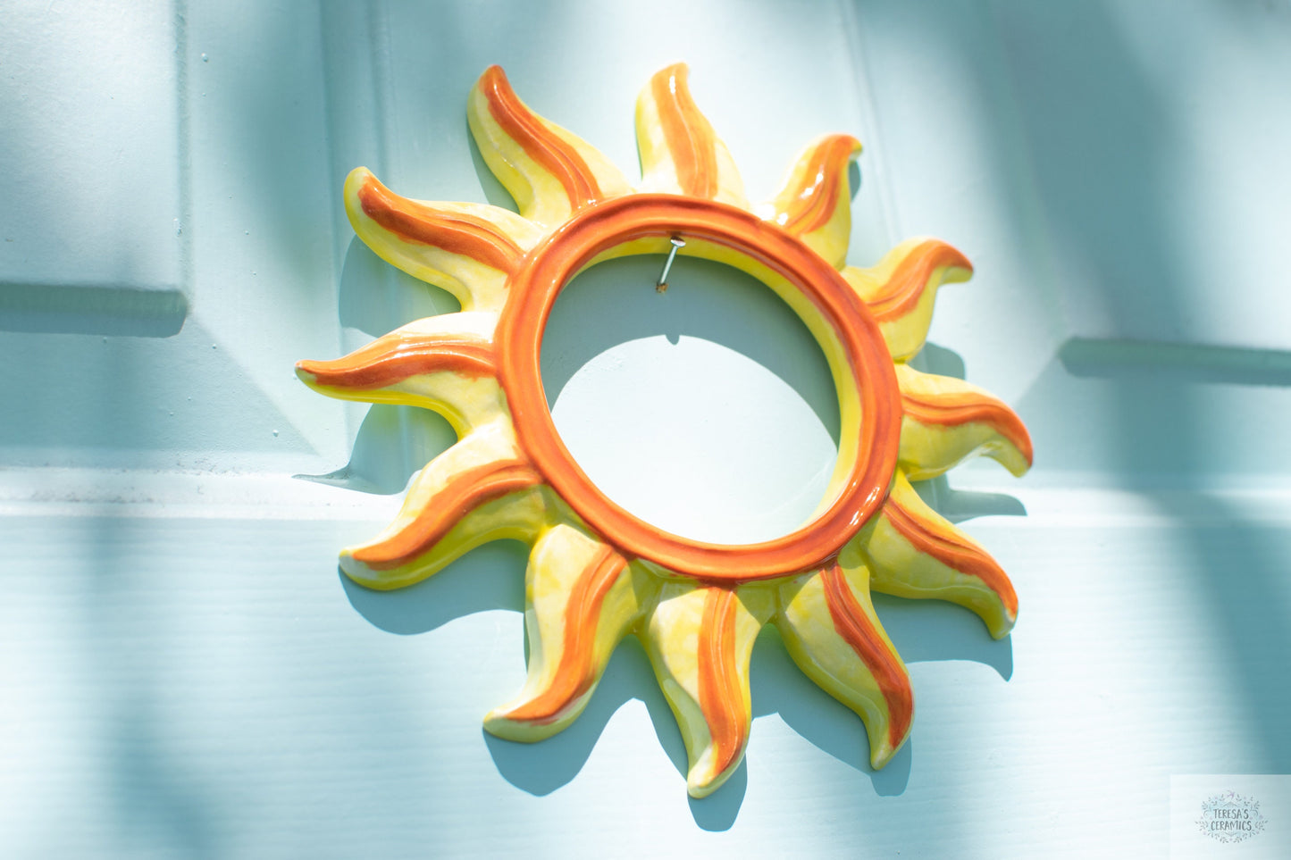 Sun Burst Door Hanger | Retro Ceramic Sun | Groovy Entryway Decor