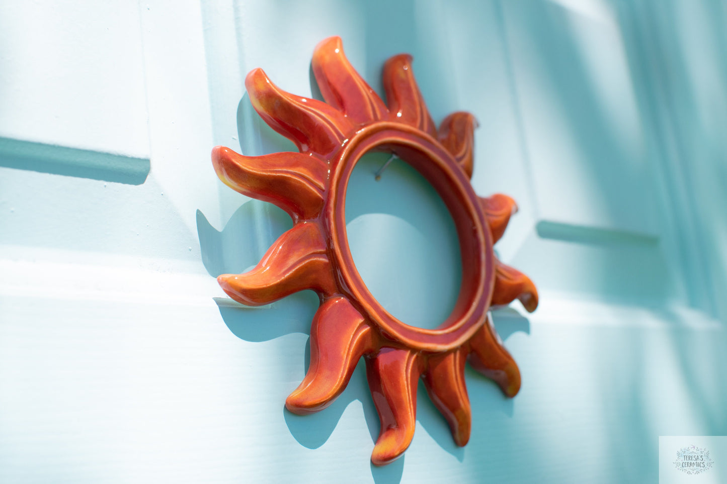 Sun Burst Door Hanger | Retro Ceramic Sun | Groovy Entryway Decor