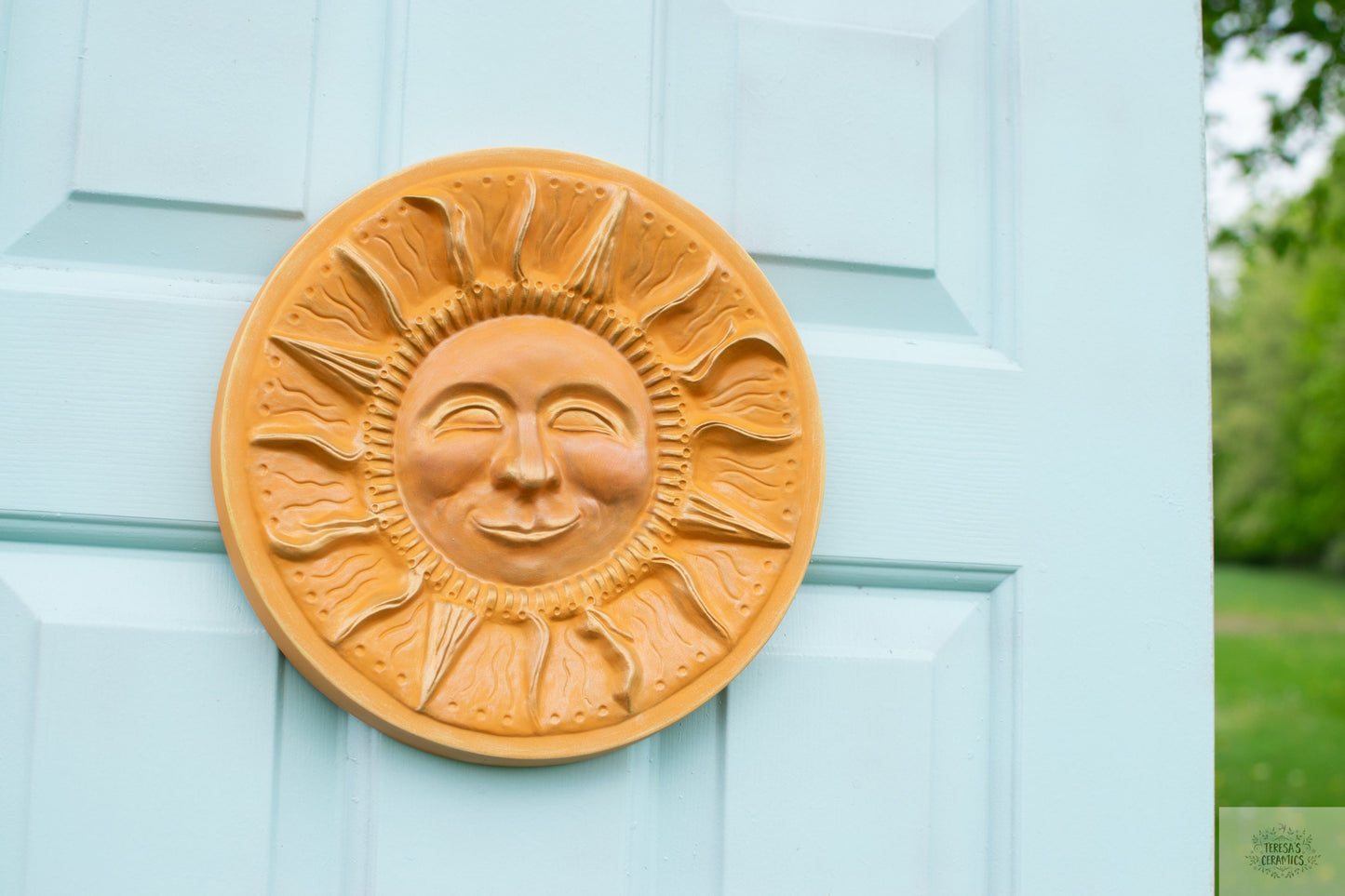 Vintage Boho Sun | Large Door Hanger | Ceramic Garden Art | Entryway Wall Art