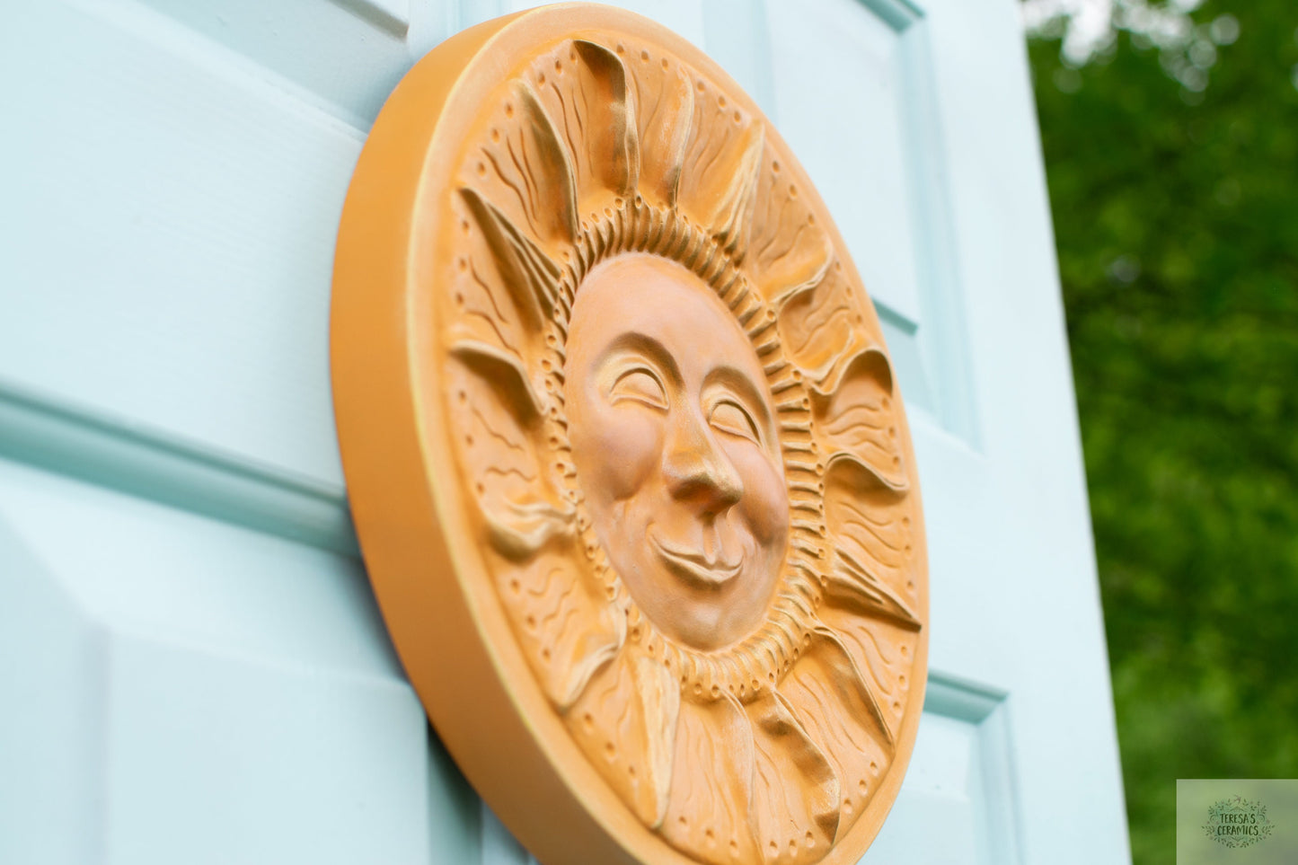 Vintage Boho Sun | Large Door Hanger | Ceramic Garden Art | Entryway Wall Art