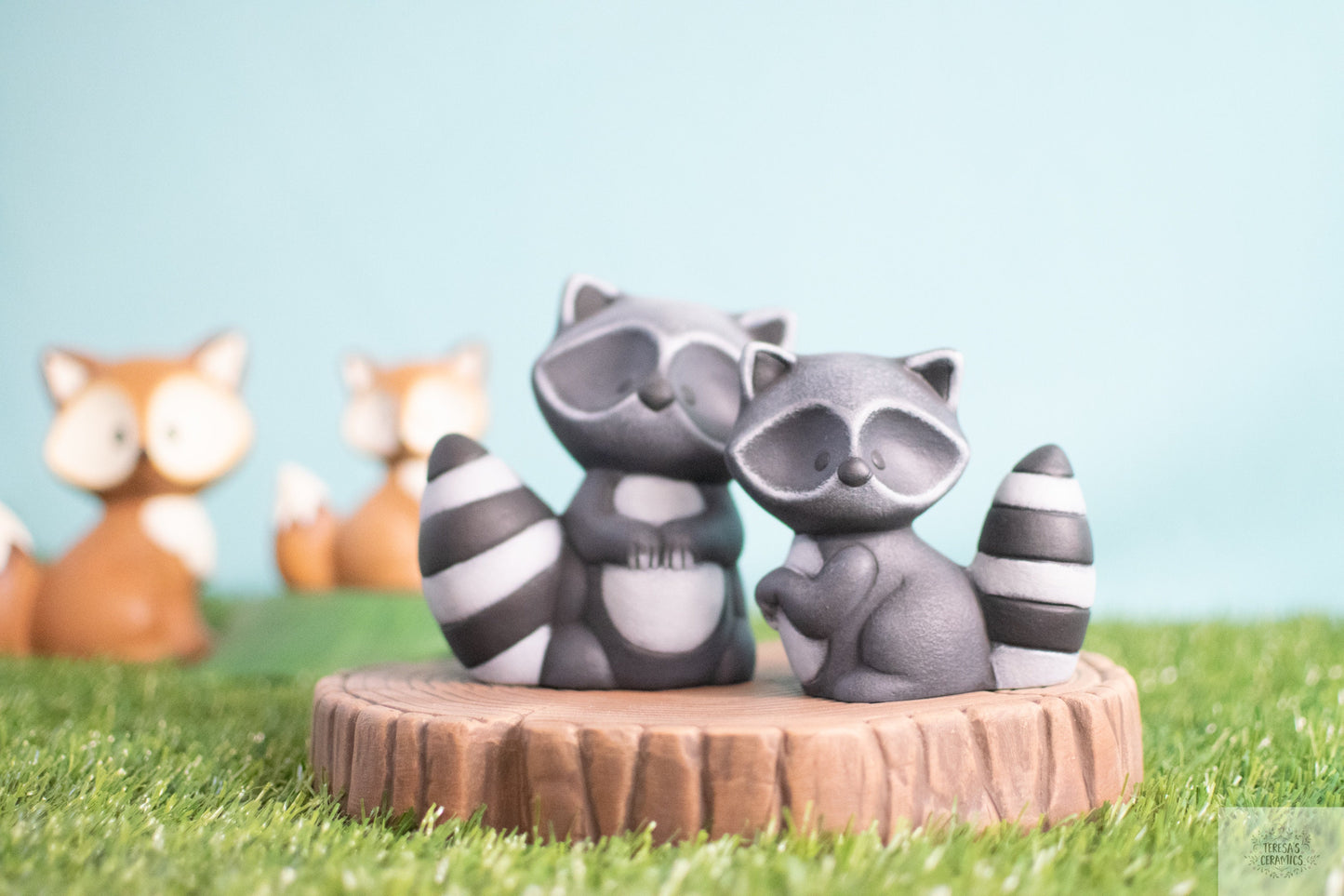 Ceramic Baby Raccoon | Mini Coon Statue | Woodland Animal Baby | Baby Shower Cake Topper | Nursery Decor | Baby Shower Gift