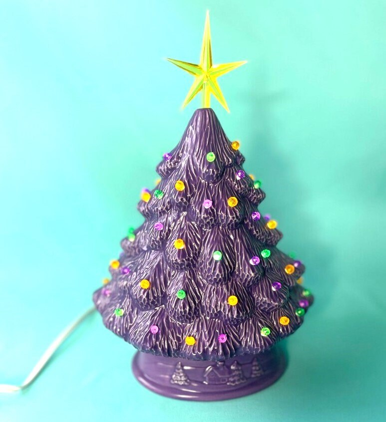 Mardi Gras Tree | Ceramic Christmas tree | Décor for Mardi Gras | Purple Gold and Green Tree