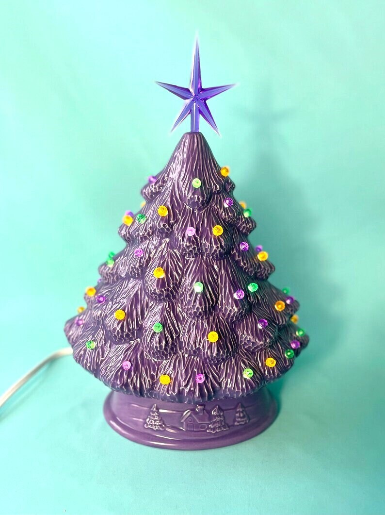 Mardi Gras Tree | Ceramic Christmas tree | Décor for Mardi Gras | Purple Gold and Green Tree