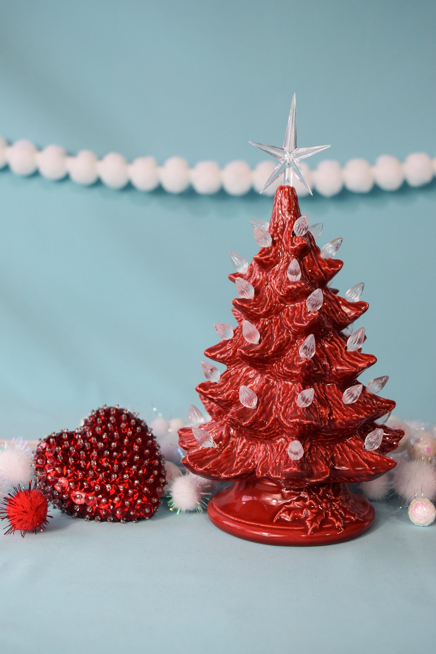 Red Ceramic Valentines Tree - 8 Inches Tall