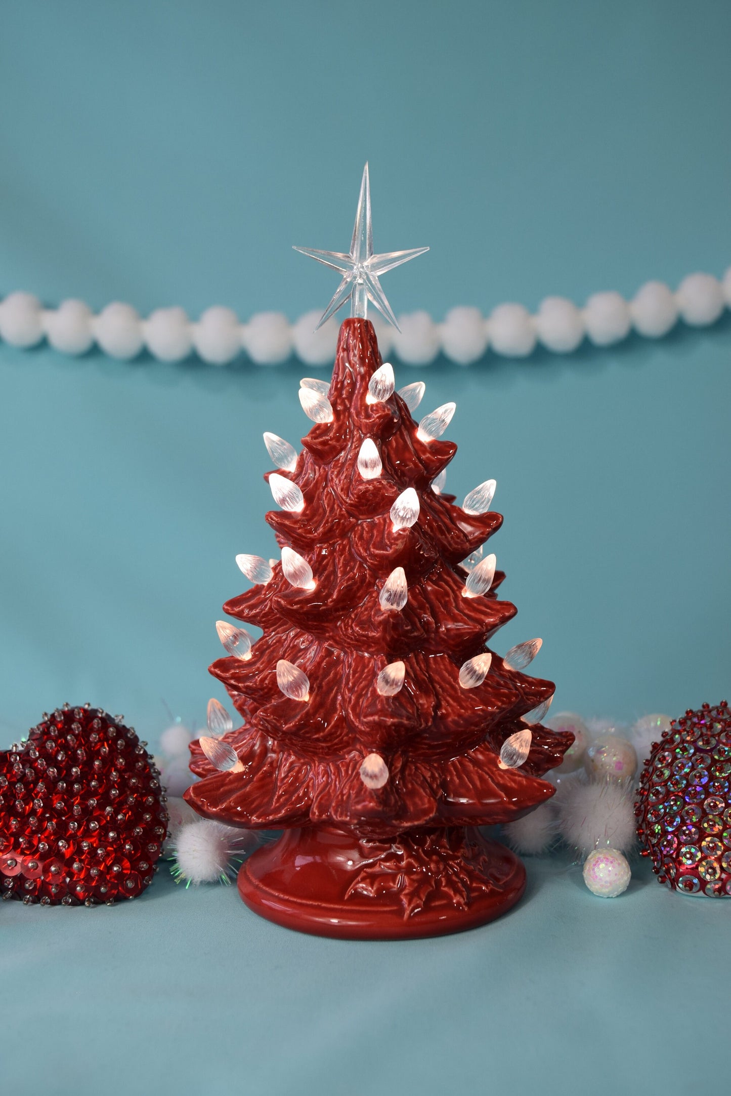 Red Ceramic Valentines Tree - 8 Inches Tall