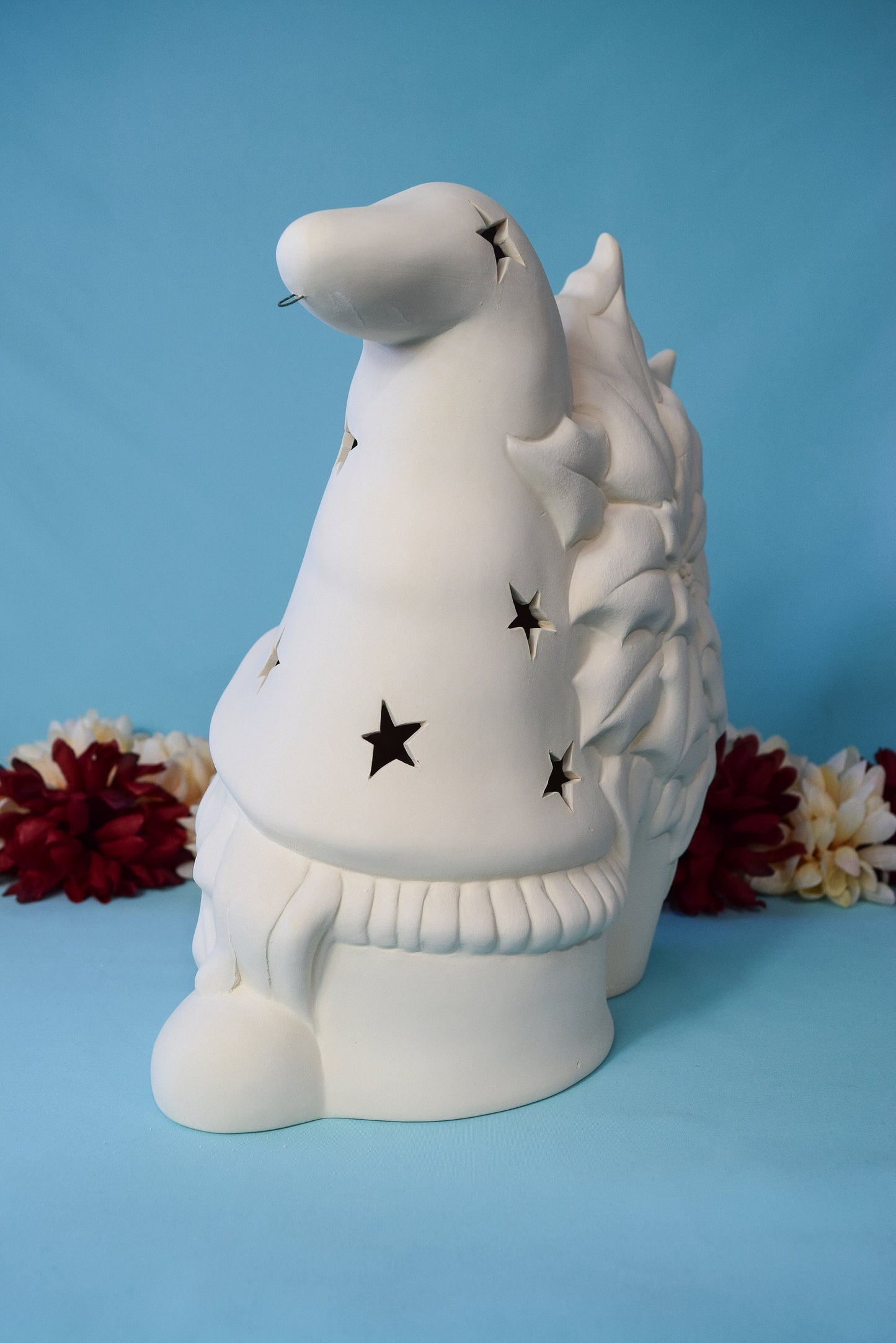 Poinsettia Gnome 12in | Vintage Ceramic Gnome | Vintage Christmas Gnome | Ready To Paint | DIY