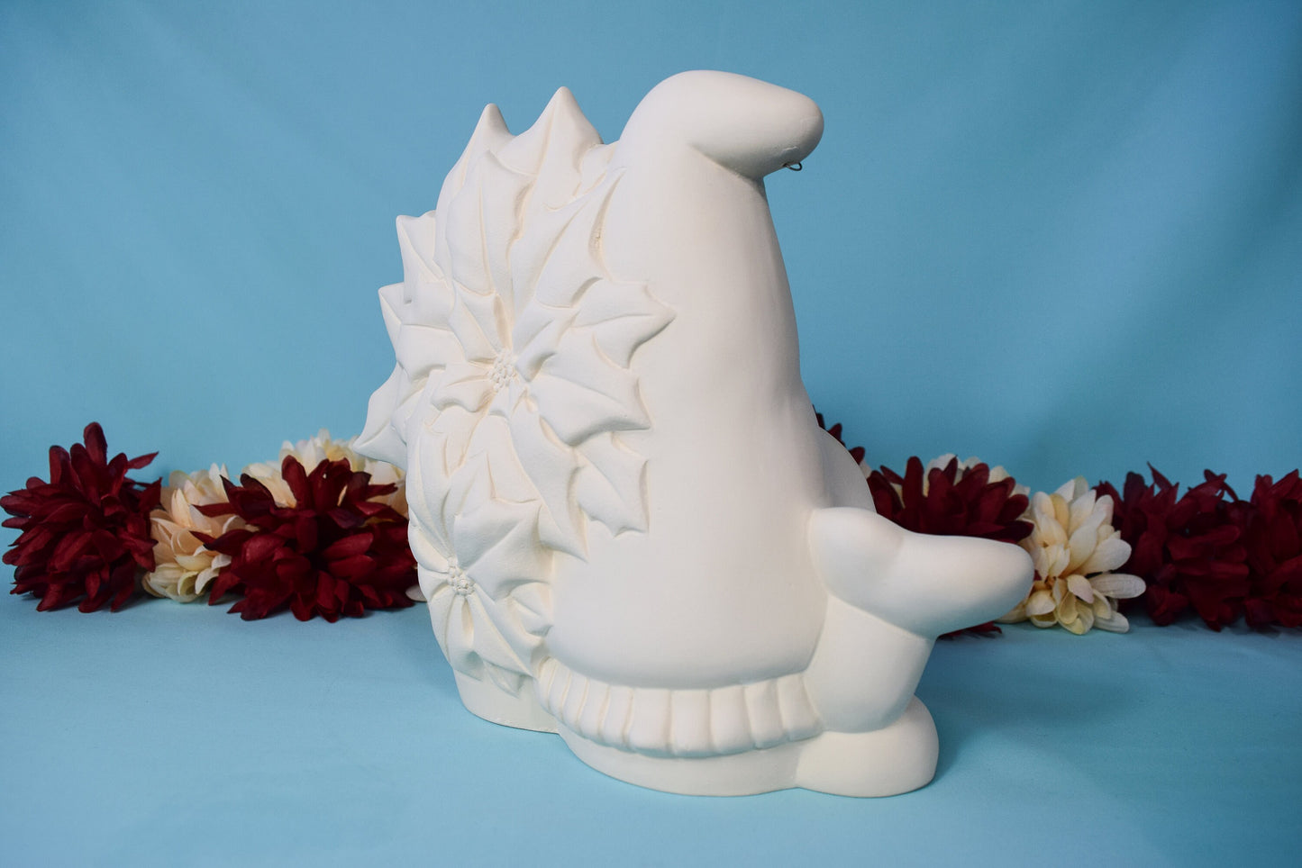 Bisque Poinsettia Gnome 8in | Vintage Ceramic Gnome | Vintage Christmas Gnome | Ready To Paint | DIY