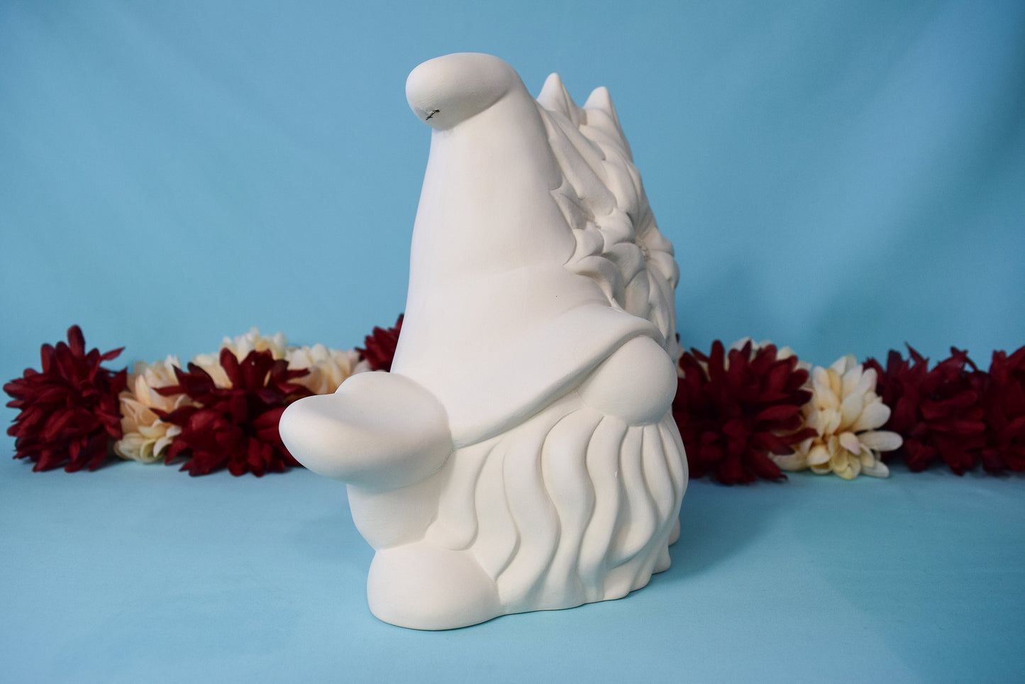 Bisque Poinsettia Gnome 8in | Vintage Ceramic Gnome | Vintage Christmas Gnome | Ready To Paint | DIY