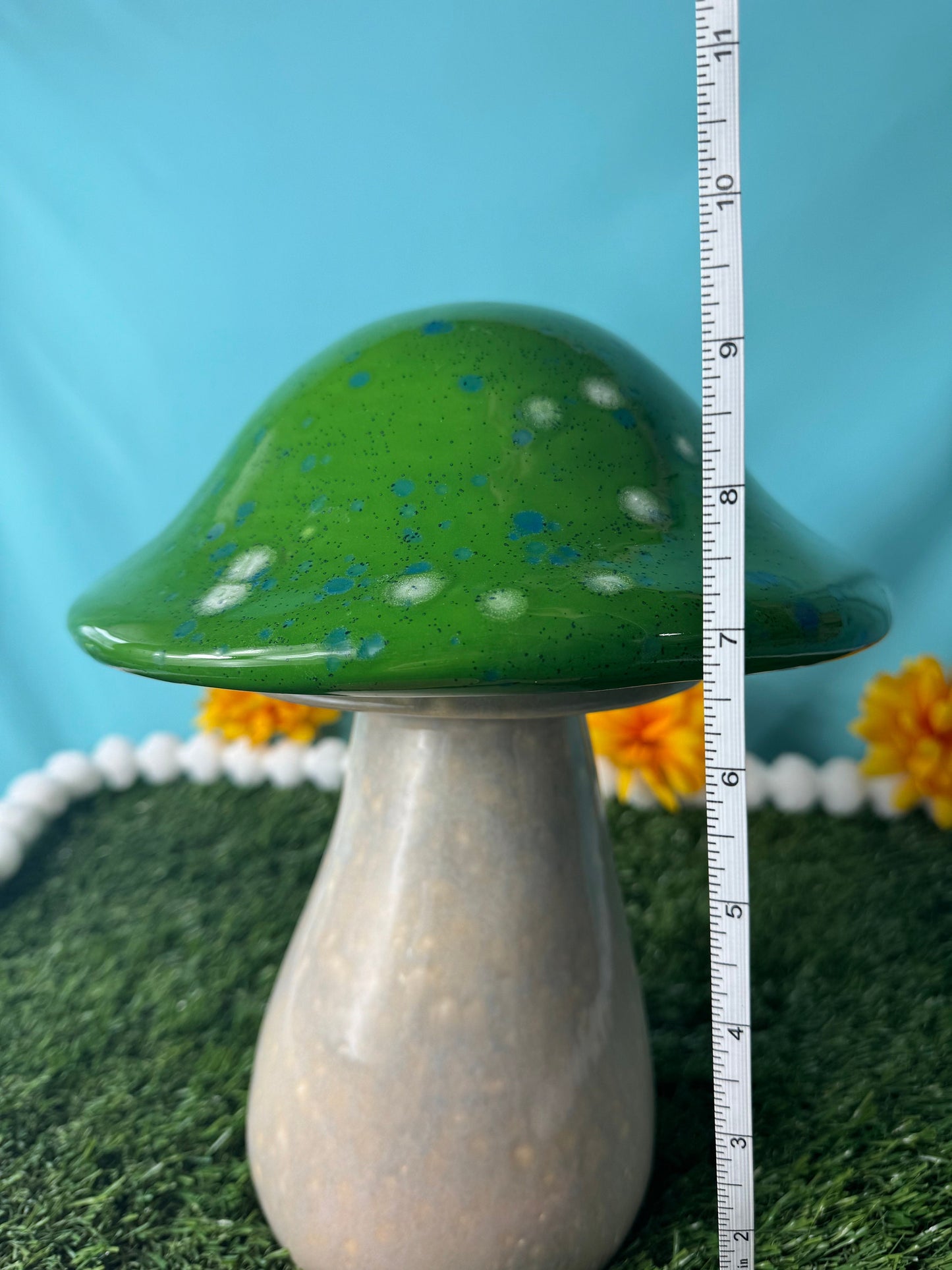 Large Green Crystal Glazed Garden Mushroom